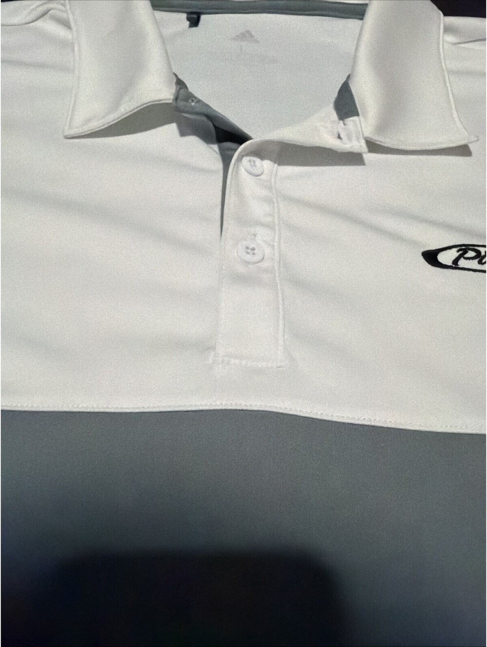 Adidas Golf Polo Shirt Mens Large White Gray Pierce Logo Performance - Picture 6 of 9